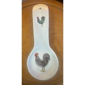 B.I.A. VINTAGE ROOSTER SPOONREST 9” LONG/Ceramic Rooster Print Spoon Rest By B.I